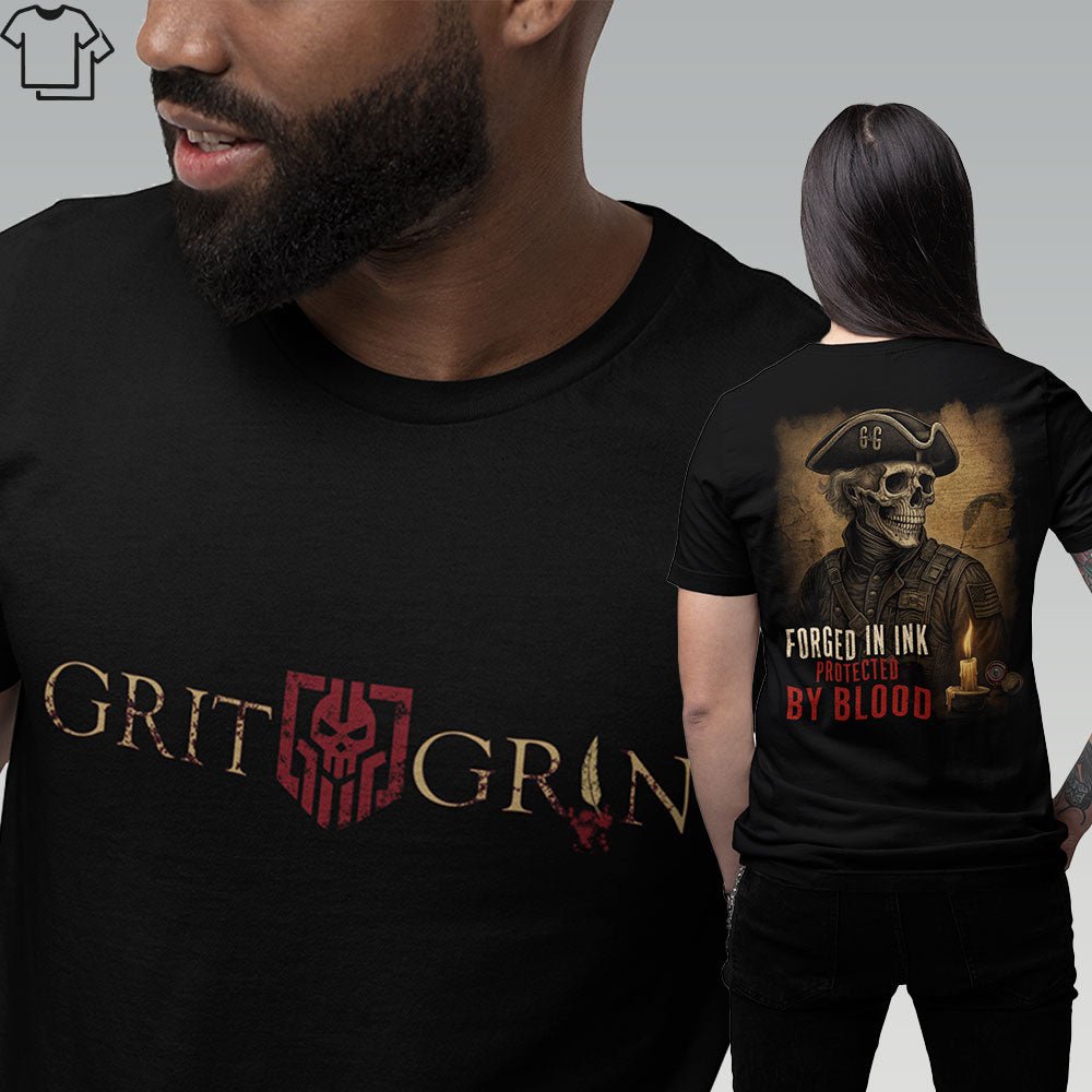 FORGED IN INK. PROTECTED BY BLOOD - Grit & Grin Apparel