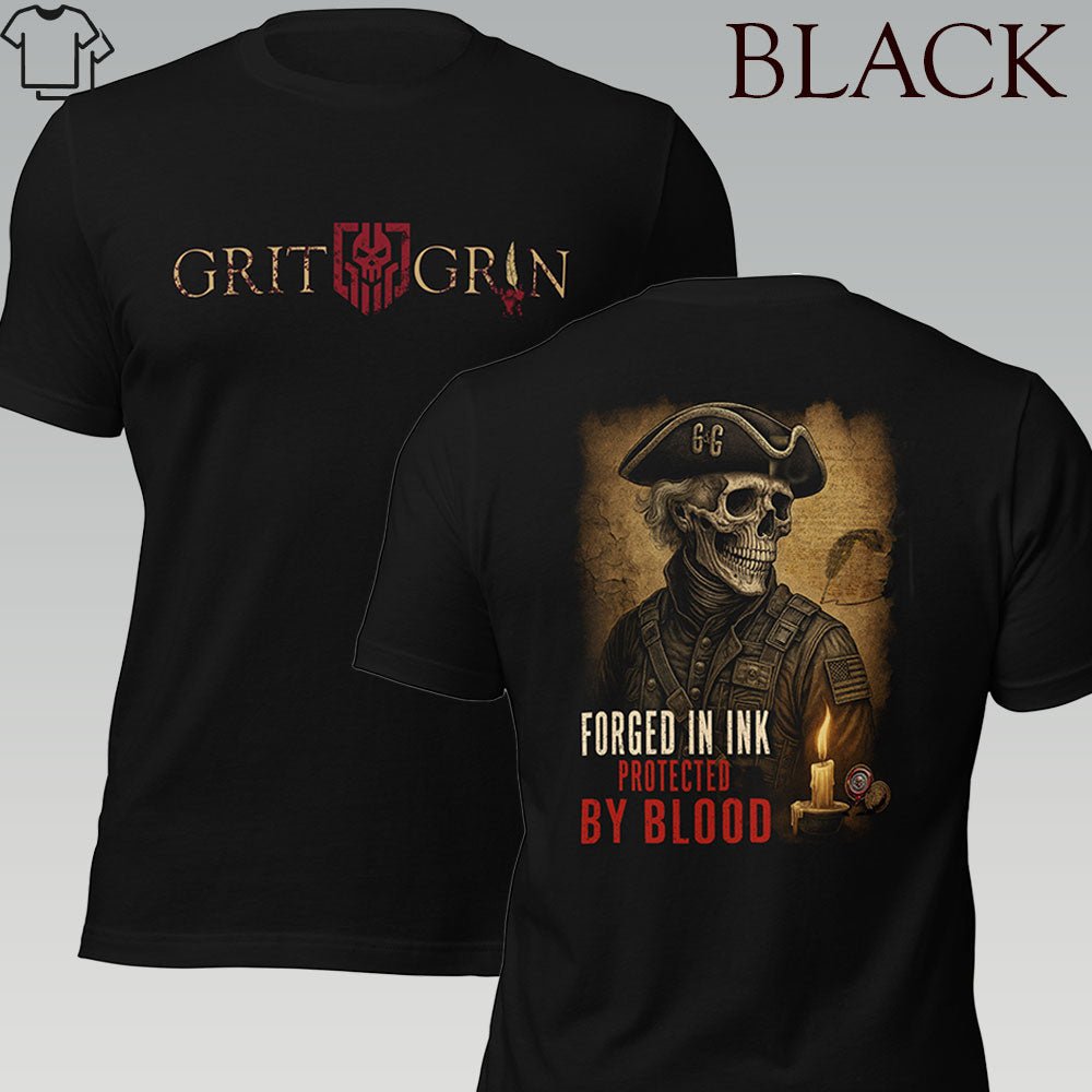 FORGED IN INK. PROTECTED BY BLOOD - Grit & Grin Apparel