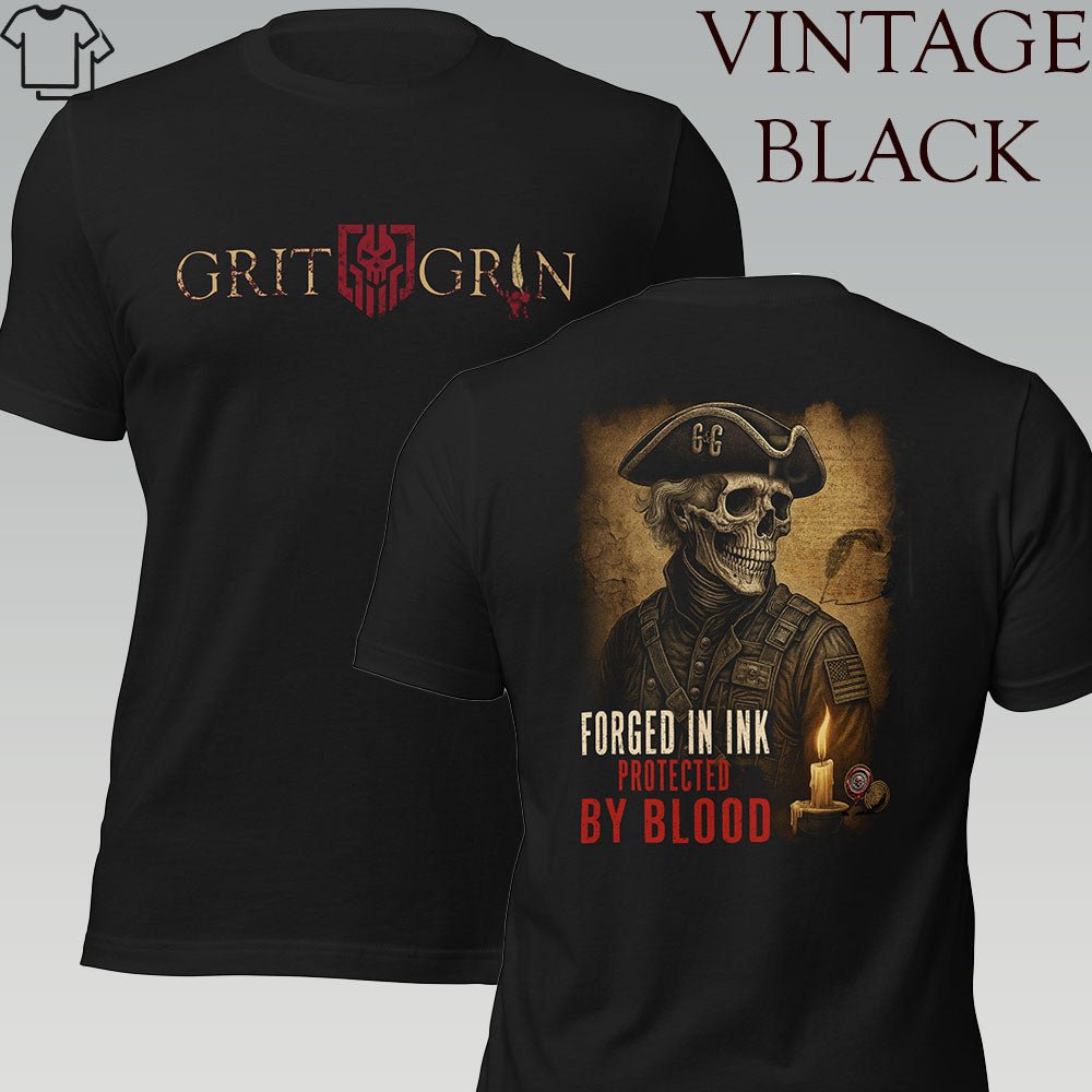 FORGED IN INK. PROTECTED BY BLOOD - Grit & Grin Apparel