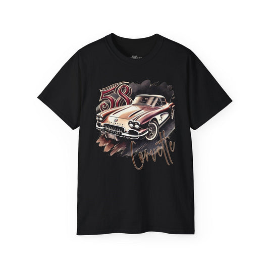 1958 Corvette T-Shirt | Classic American Muscle Car Tee | Vintage "58" Script Design - Grit & Grin