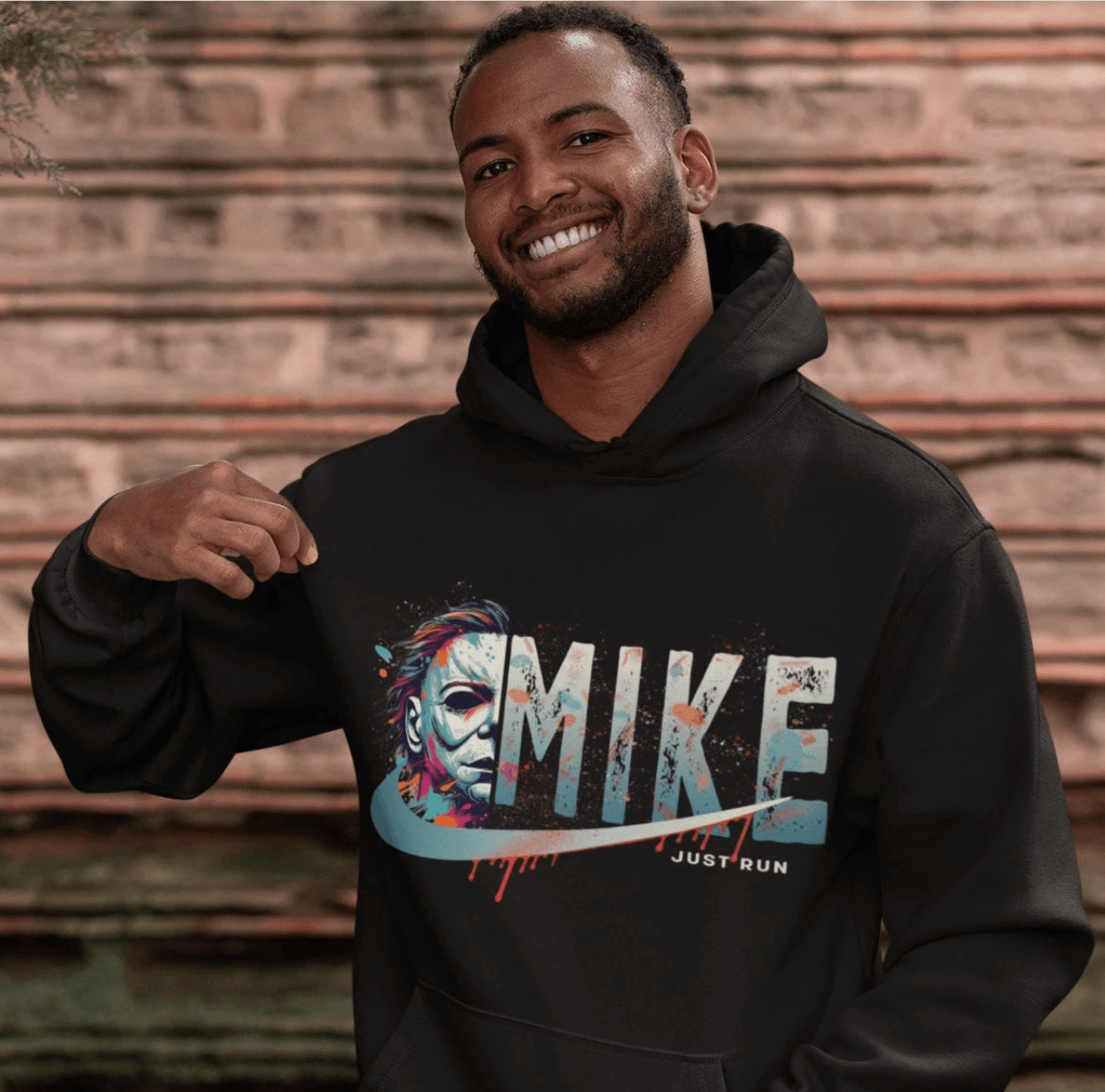 Just Run Slasher Mike Hoodie Bold Horror Meets Iconic Style Hooded Sweatshirt - Grit & Grin