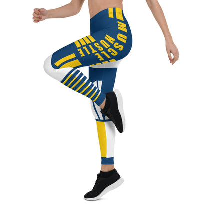 Victory Flex Leggings - Muscle Hustle Navy Edition displayed on a model, showcasing the full design and fit.