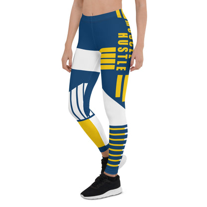 Back view of Victory Flex Leggings - Muscle Hustle Navy Edition highlighting the symmetrical color block pattern and supportive fit.